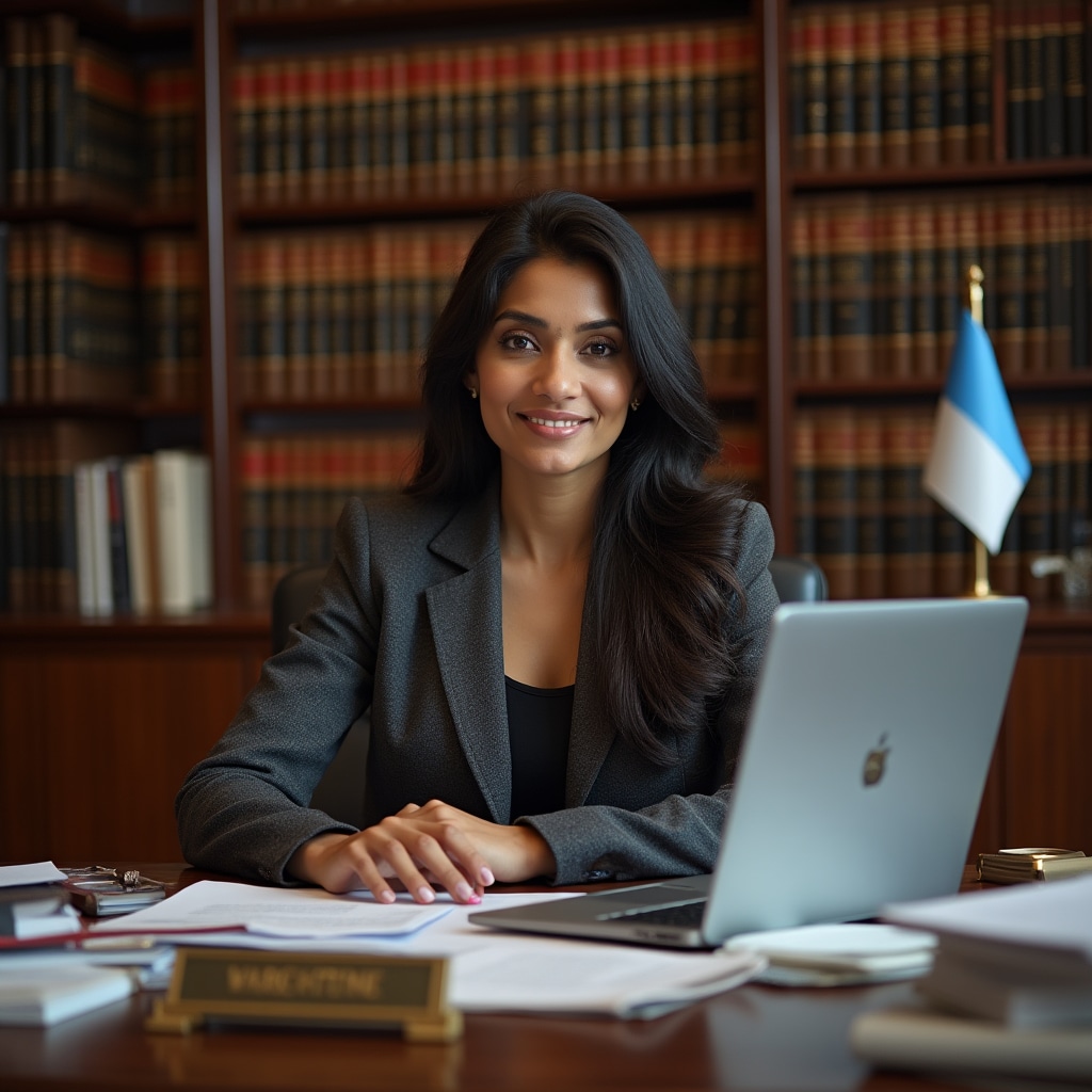 Legal specialist reviewing Argentine real estate regulations at a desk with documents